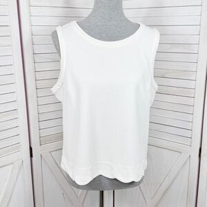 Elle Scallop Hem Pique Knit Sleeveless Tank Top Shirt Ivory White‎ Large